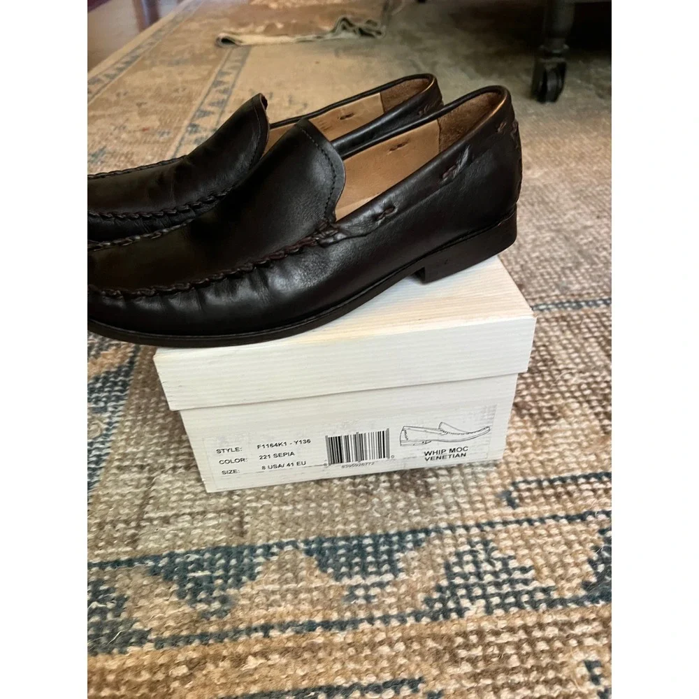 John Varvatos Whip Moc Venetian Loafers Brown Leather Mens 8 F1164K1-Y136 Sepia